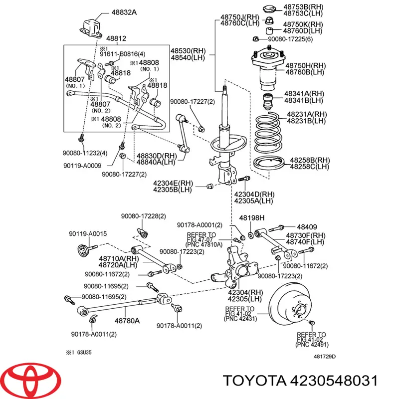 Купить 4230548031 Toyota Цапфа (поворотный кулак) задний левый