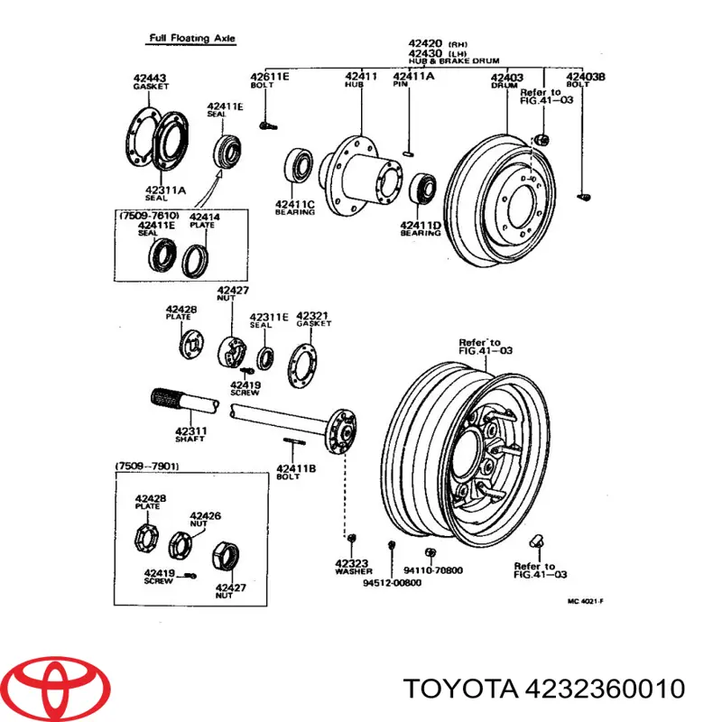Кольцо стопорное подшипника передней ступицы Toyota 4232360010