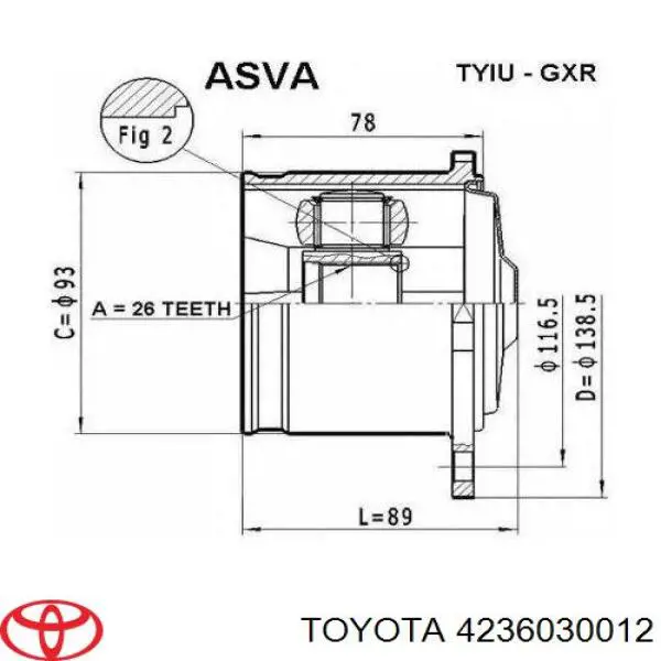 ШРУС внутренний задний TOYOTA 4236030012