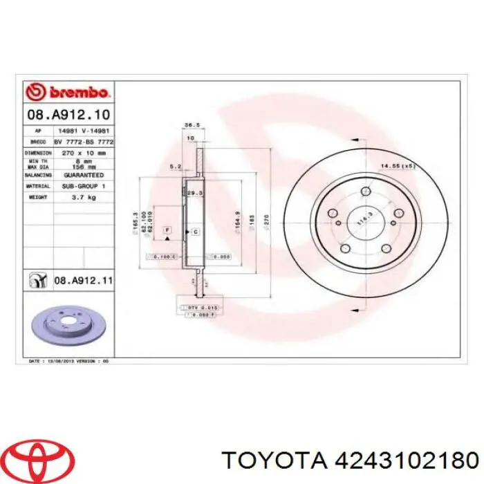 Задний тормозной диск Toyota 4243102180 цена, от 27.97 USD