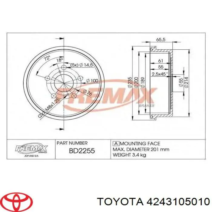 Тормозной барабан 4243105010 Toyota