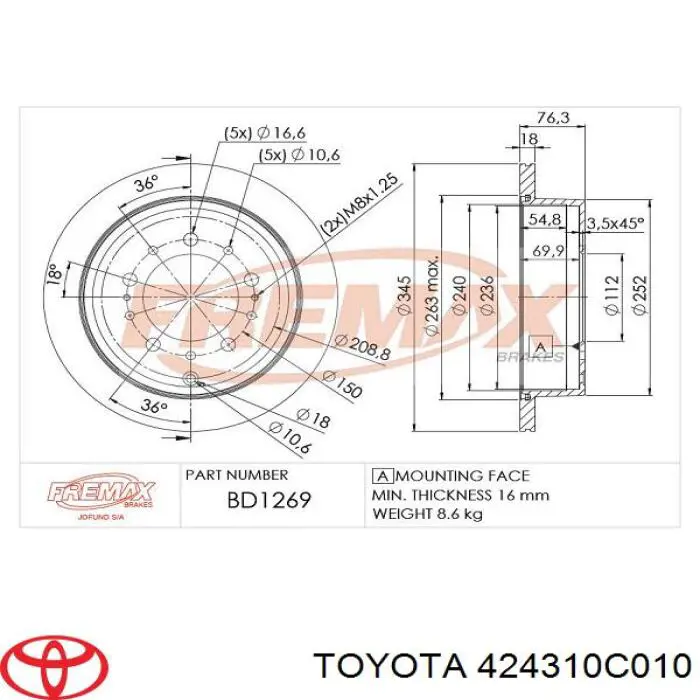 Тормозные диски 424310C010 Toyota