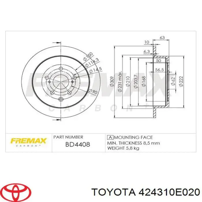 424310E020 Toyota Дисковый тормоз