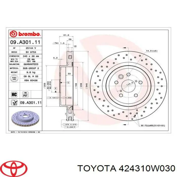 Задний тормозной диск Toyota 424310W030 цена, от 103.83 USD
