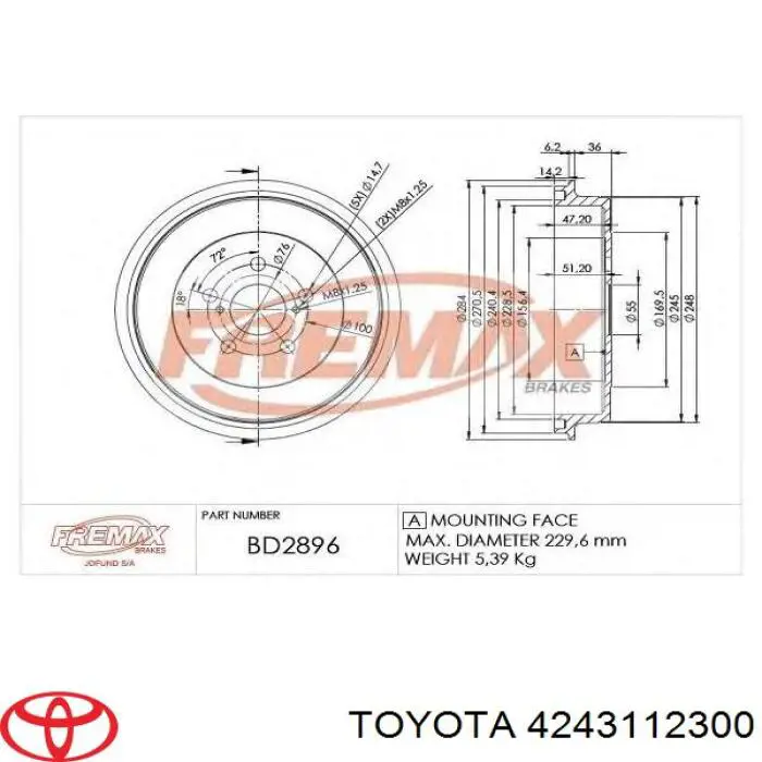 Купить 4243112300 Toyota Тормозной барабан