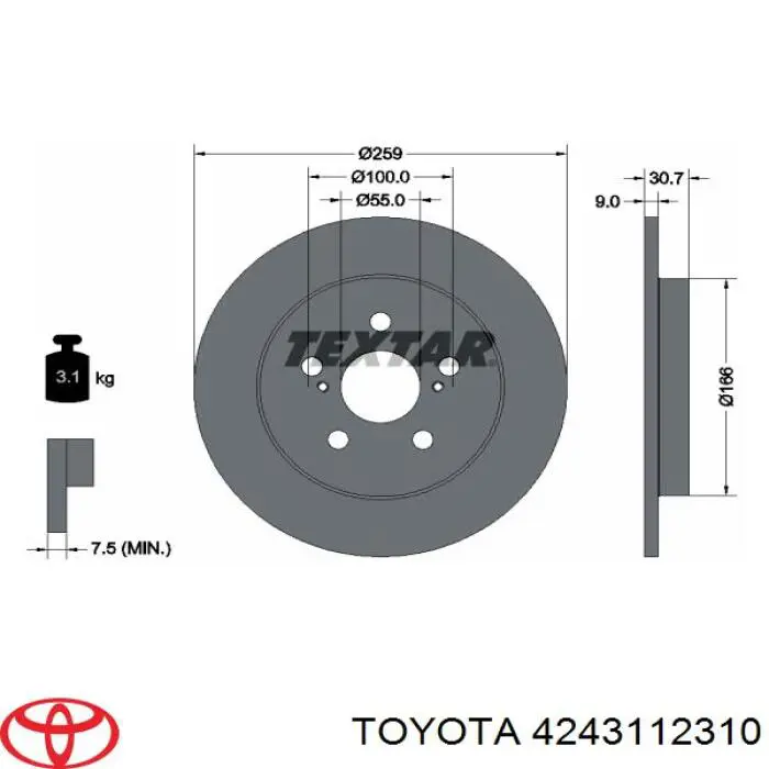 Диск гальмівний задній 4243112310 Toyota