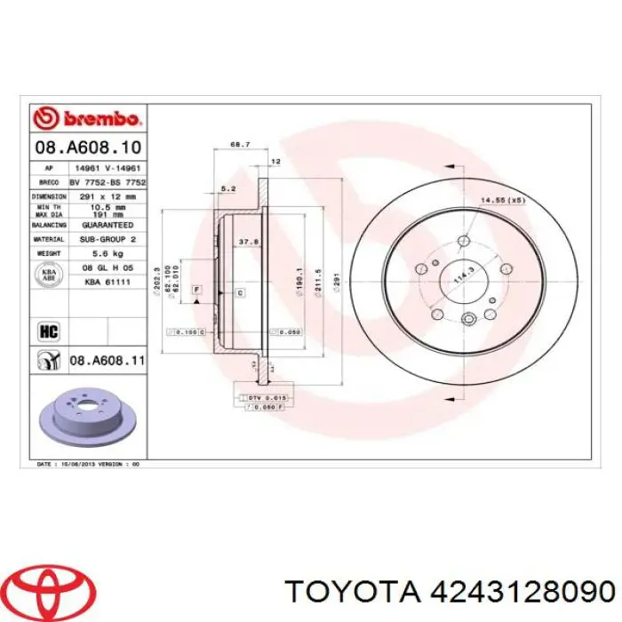 4243128090 Toyota диск тормозной задний