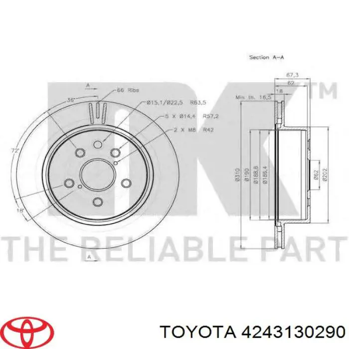 Задний дисковый тормоз Toyota 4243130290
