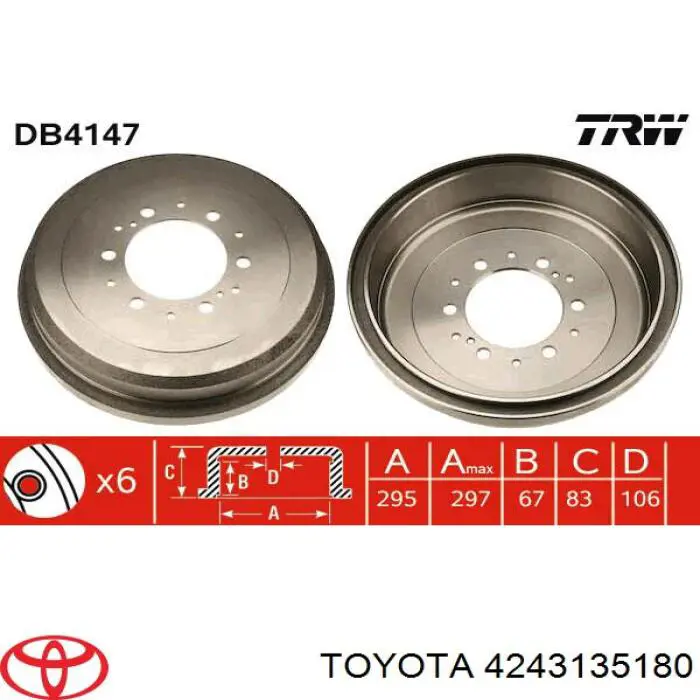 Freno de tambor trasero 4243135180 Toyota