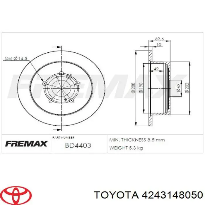 4243148050 Toyota Дисковый тормоз