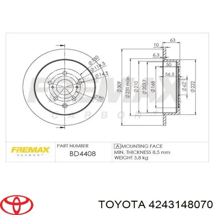 Купить 4243148070 Toyota Диск тормозной задний