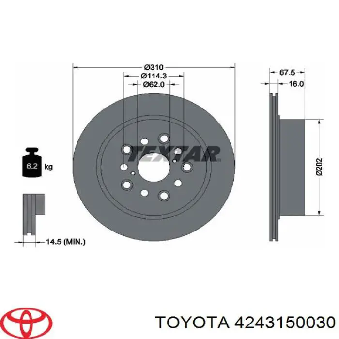 Купить 4243150030 Toyota Диск тормозной задний