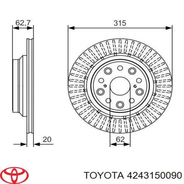 4243150090 Toyota disco do freio traseiro