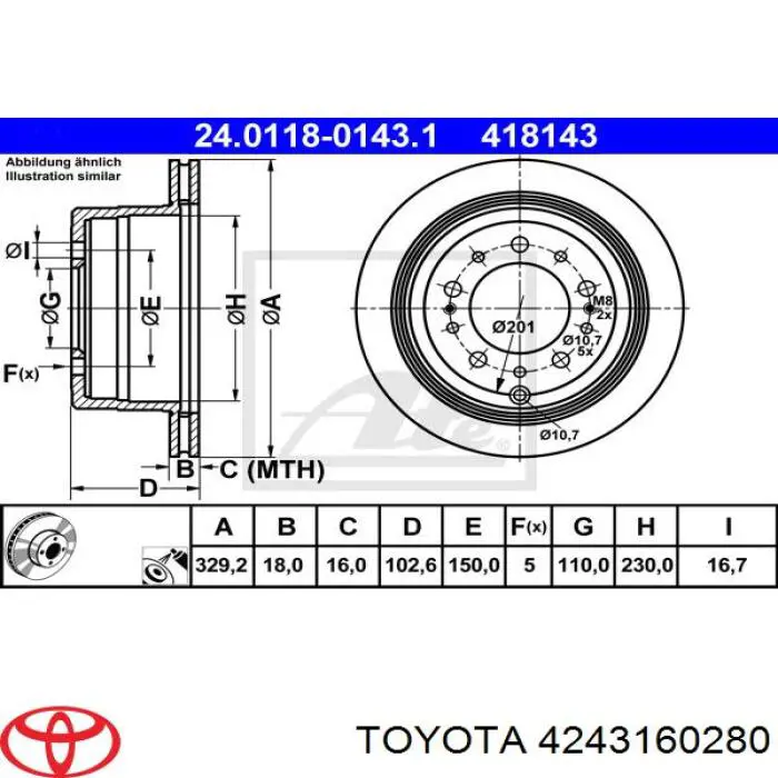 Задний тормозной диск Toyota 4243160280 цена, от 65.13 USD