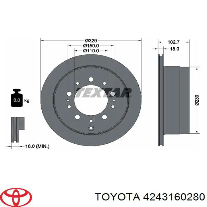Купить 4243160280 Toyota Диск тормозной задний