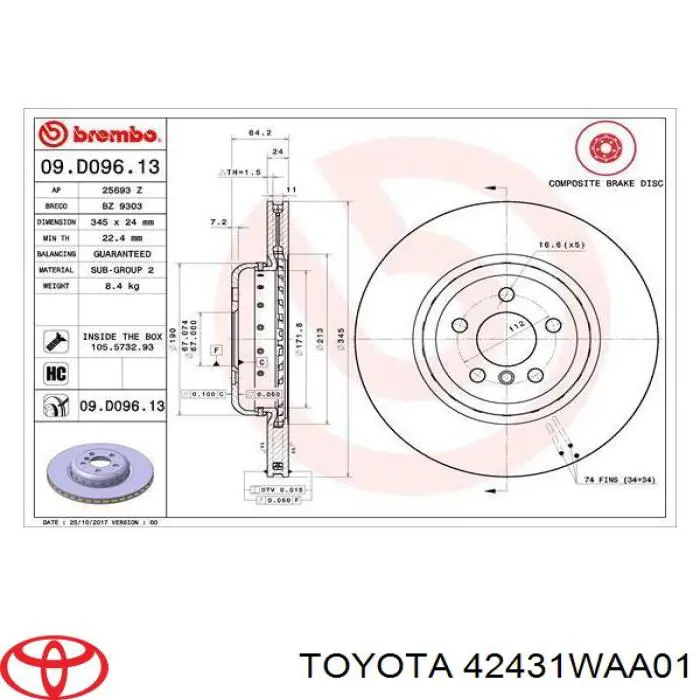 Тормозные диски 42431WAA01 Toyota