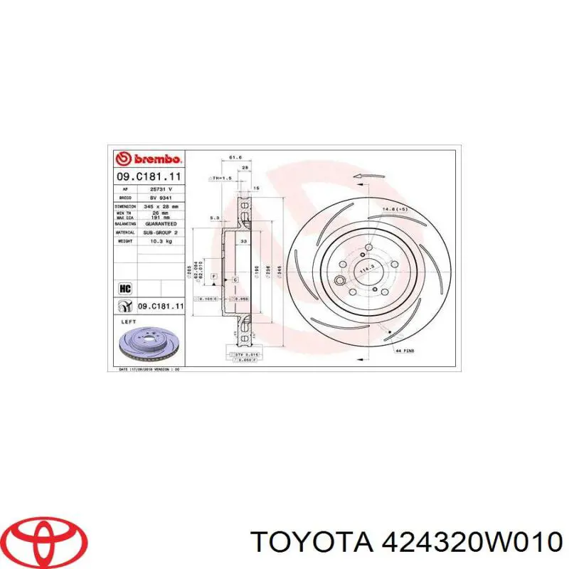 Тормозные диски 424320W010 Toyota