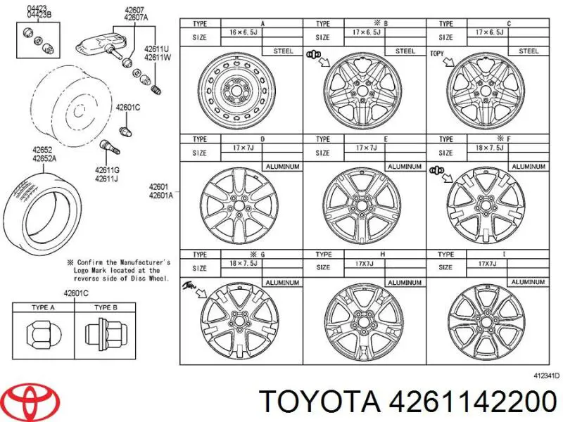 4261142200 Toyota Discos de roda de aço (estampados)