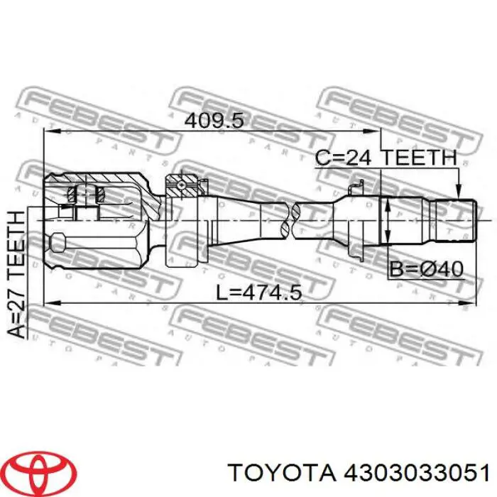 Junta homocinética interna dianteira direita para Toyota Camry (V30)