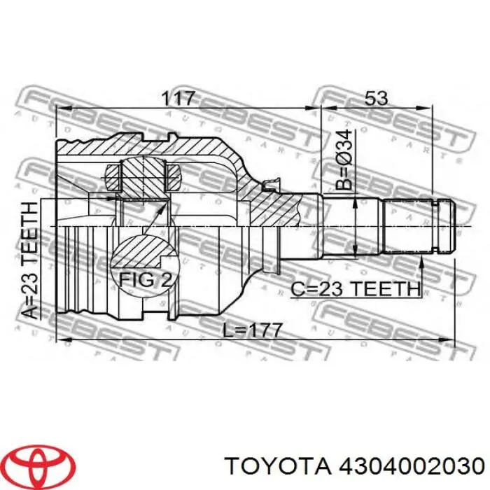 Junta homocinética interior delantera 4304002030 Toyota