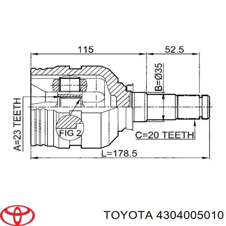 Junta homocinética interior delantera izquierda 4304005010 Toyota