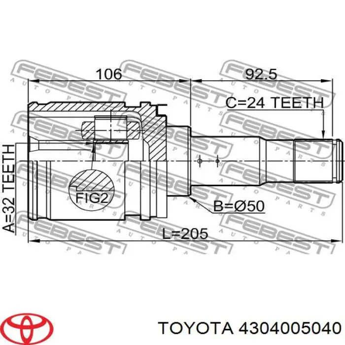 4304005040 Toyota шрус внутренний передний левый