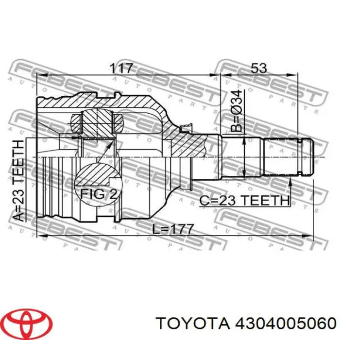 4304005060 Toyota шрус внутренний передний