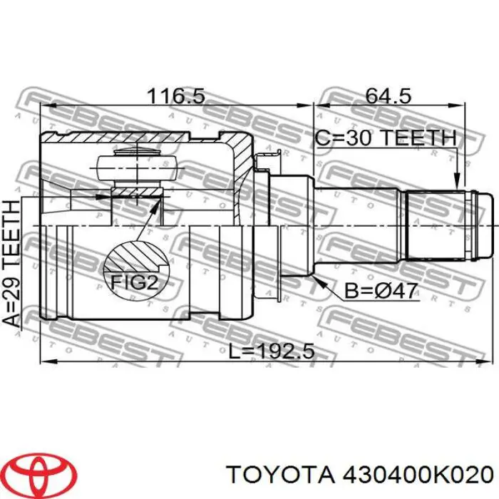 ШРУС внутренний передний 430400K020 Toyota