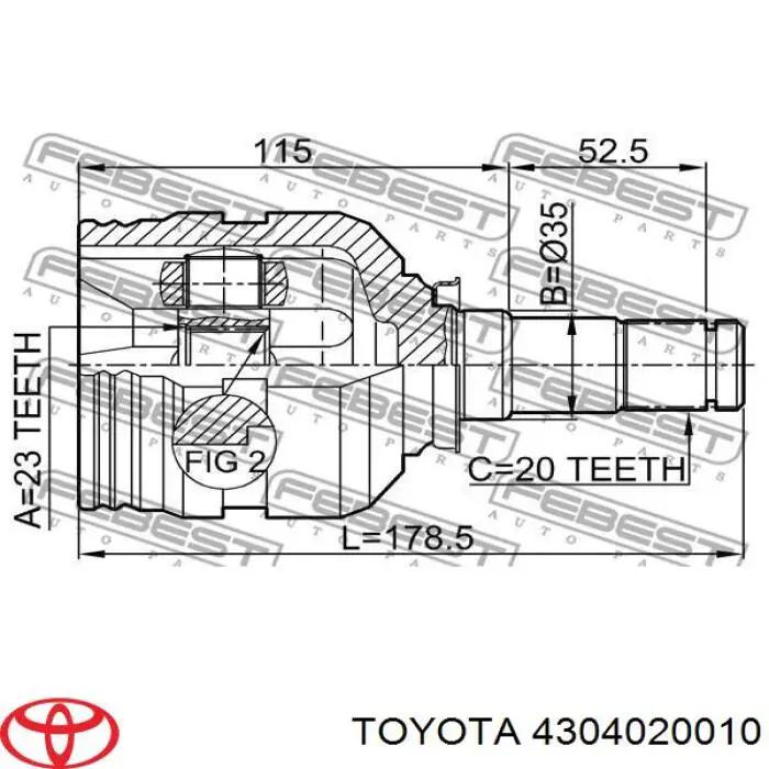 Junta homocinética interior delantera izquierda 4304020010 Toyota