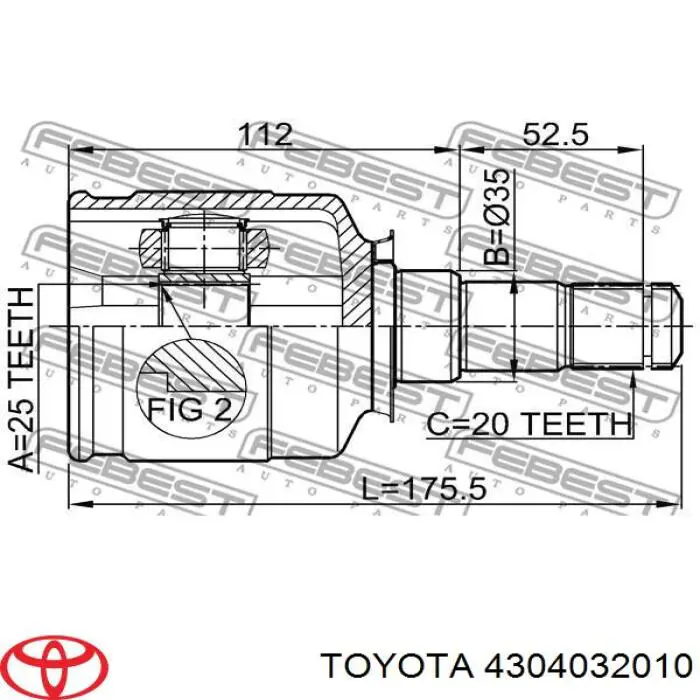 Junta homocinética interior delantera izquierda 4304032010 Toyota