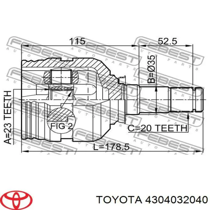 Junta homocinética interior delantera izquierda 4304032040 Toyota