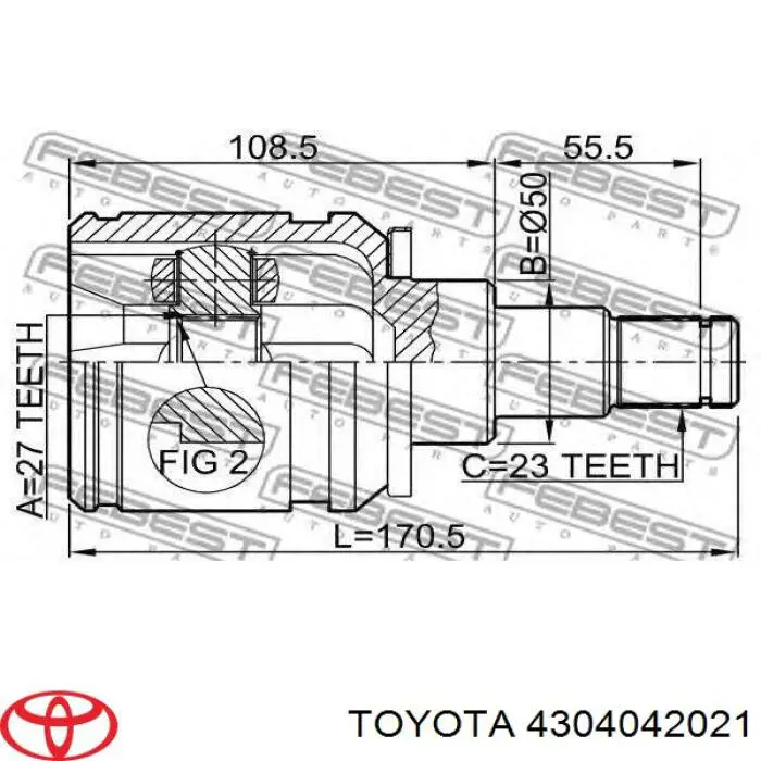 Junta homocinética interior delantera izquierda 4304042021 Toyota