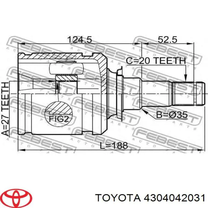 Junta homocinética interior delantera izquierda 4304042031 Toyota