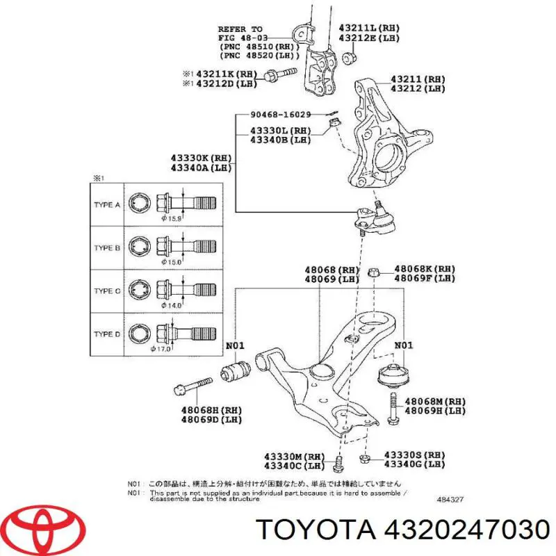 Цапфа (поворотный кулак) передний левый Toyota 4320247030