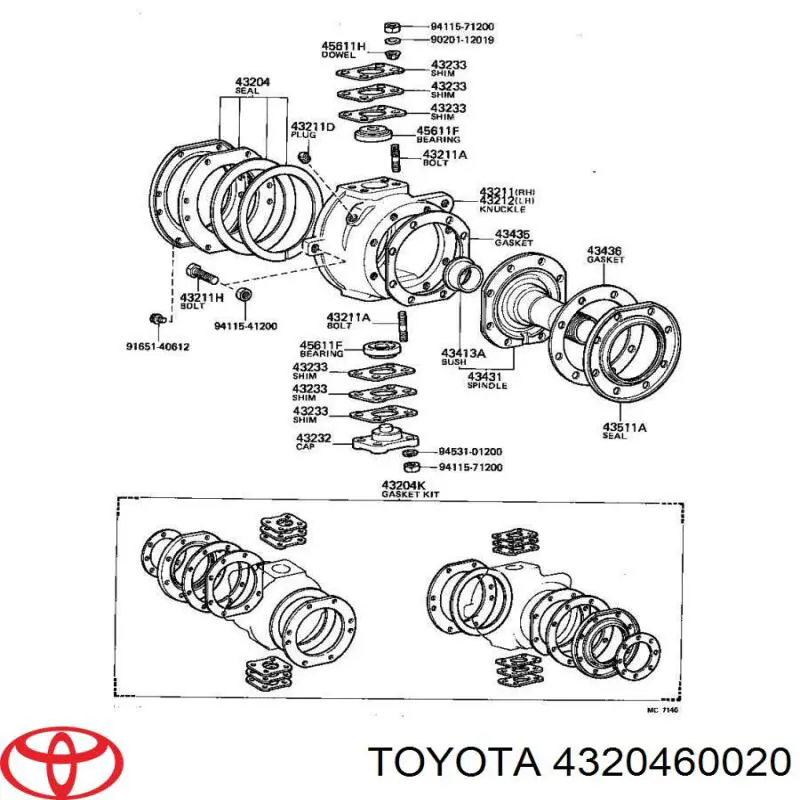 4320460020 Toyota ремкомплект шкворня поворотного кулака