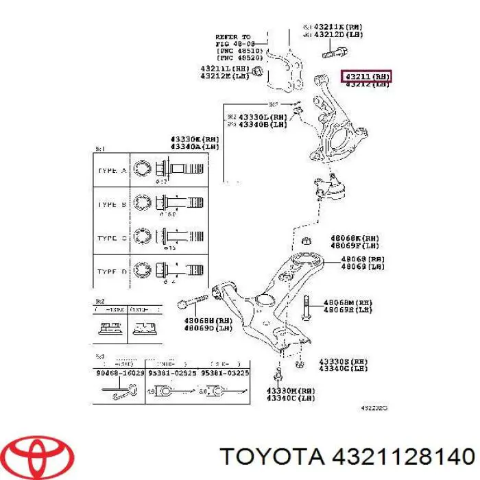 4321128140 Toyota pino moente (extremidade do eixo dianteiro direito)