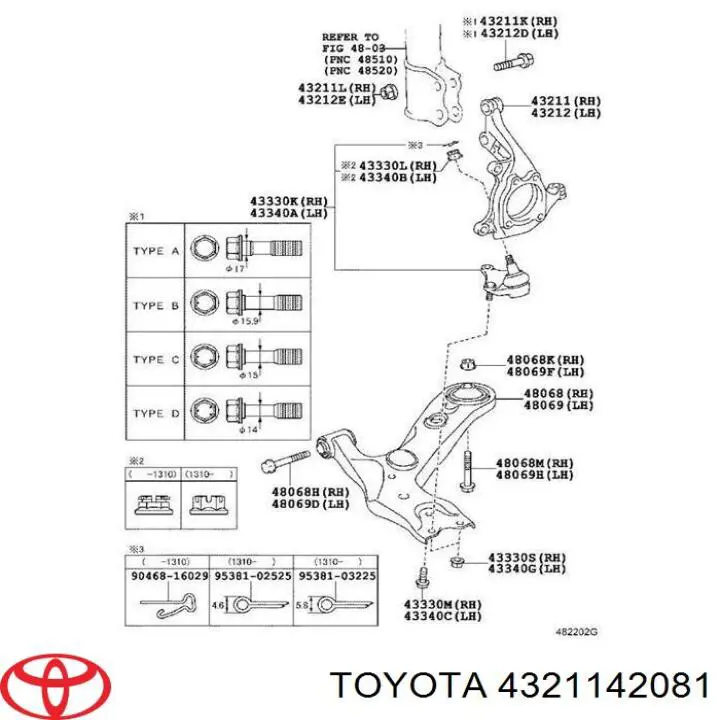 Цапфа (поворотный кулак) передний правый Toyota 4321142081