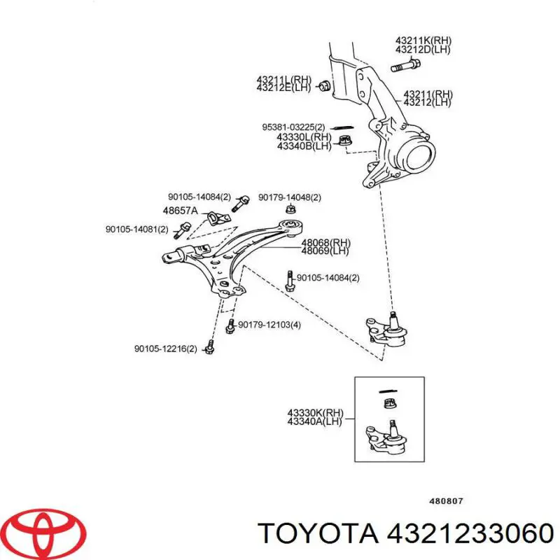 Купить 4321233060 Toyota Цапфа поворотная левая
