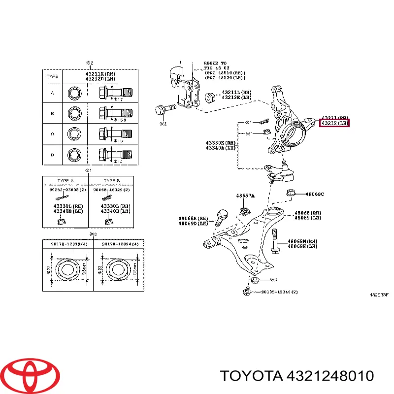 Цапфа (поворотный кулак) передний левый Toyota 4321248010