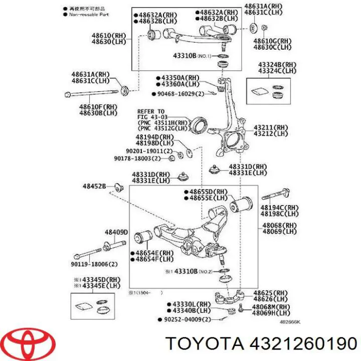 Цапфа (поворотный кулак) передний левый Toyota 4321260190