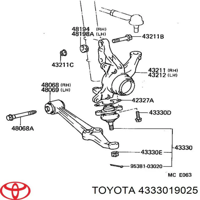 Нижняя шаровая опора 4333019025 Toyota