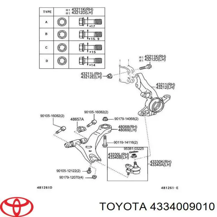 Шаровая опора нижняя левая Toyota 4334009010