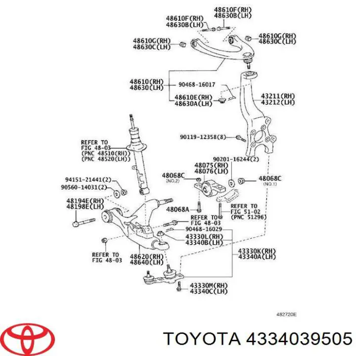 Rótula de suspensión inferior izquierda 4334039505 Toyota/Lexus