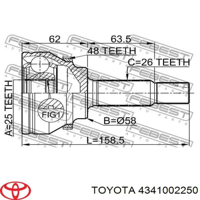 4341002250 Toyota полуось (привод передняя правая)