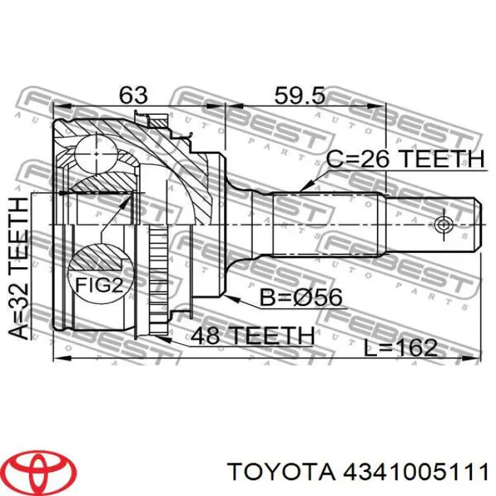 4341005111 Toyota semieixo (acionador dianteiro direito)
