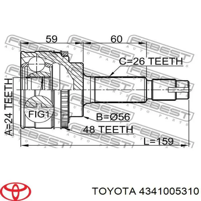 4341005310 Toyota Полуось передняя, правая