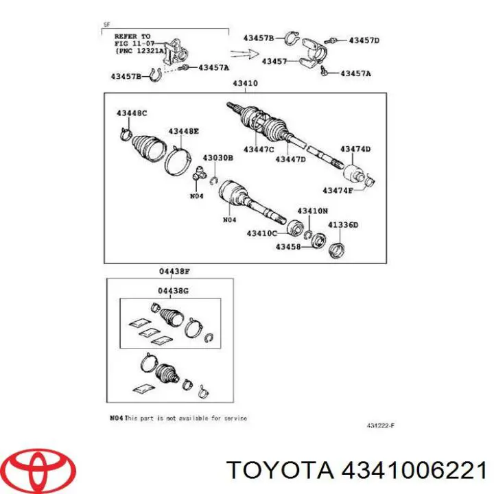 4341006221 Toyota полуось (привод передняя правая)