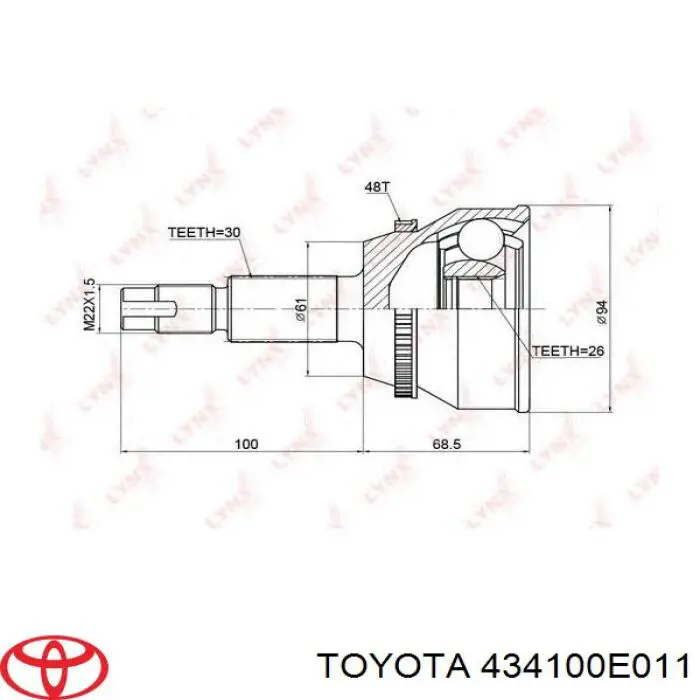 434100E011 Toyota Полуось передняя, правая