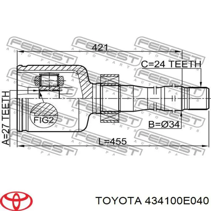 434100E040 Toyota junta homocinética interna dianteira direita