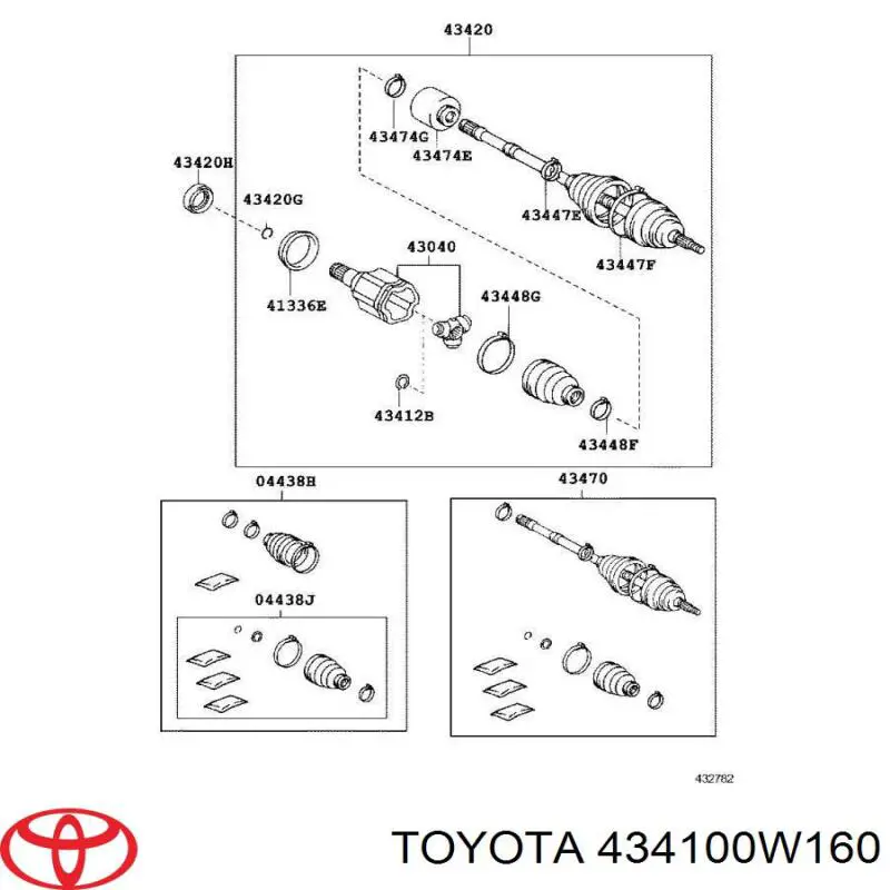 434100W160 Toyota semieixo (acionador dianteiro direito)